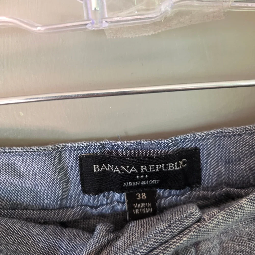 Banana Republic Mens Linen Aiden Shorts Size 38 Blue Cotton Blend Coastal